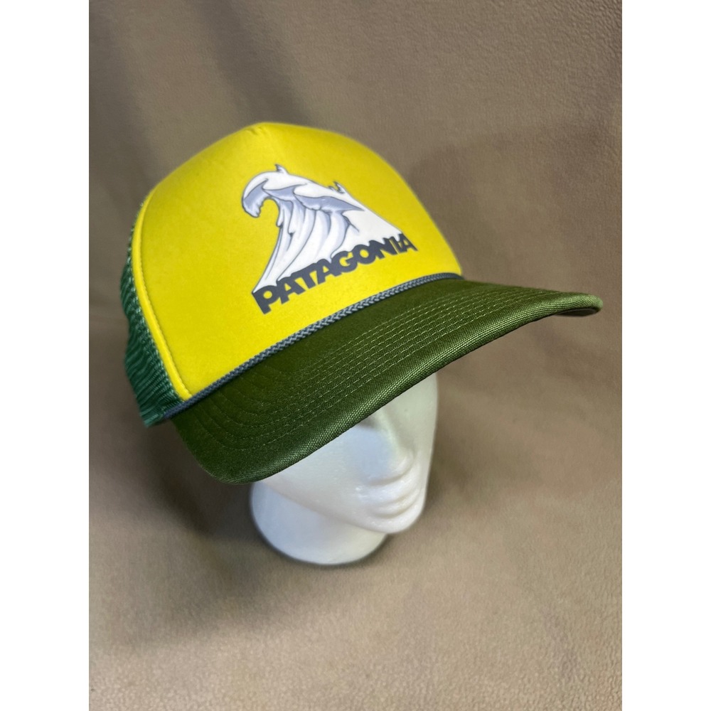 Patagonia Trucker Hat Yellow Green Wave Logo Snapback Mesh Cap Meshback